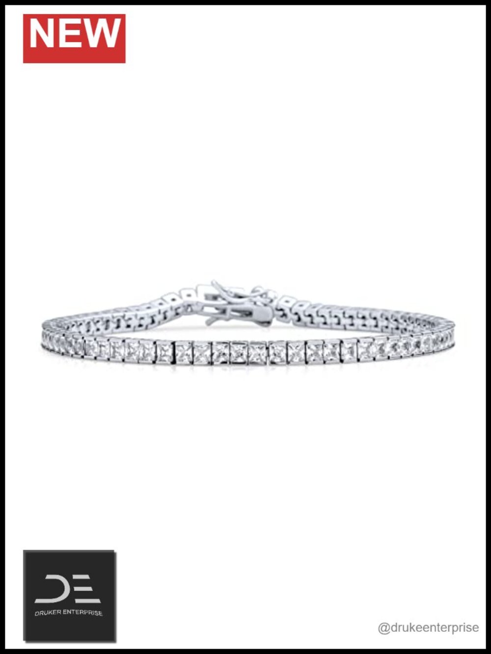 925 Sterling Silver Tennis Bracelet CZ 10 Carat Princess Cut 7.5 Inch
